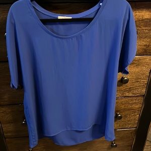 Dleione Womens Blue Sheer Blouse